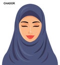 Vector - chador headgear style, beautiful arabic muslim woman - Royalty Free Stock Photo