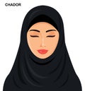 Vector - chador headgear style, beautiful arabic muslim woman -