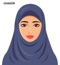 Vector - chador headgear style, beautiful arabic muslim woman -