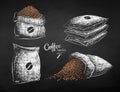 Chalk sketches sacks with coffee bean Royalty Free Stock Photo