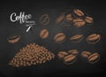 Vector chalk drawn sketches set of coffee beans Royalty Free Stock Photo