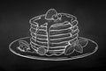 Vector chalk illustration of Pancakes on plate