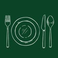 Vector Chalk Sketch Dining Set - Fork, Knife, Spoon and Plates Royalty Free Stock Photo
