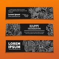 Vector chalk Thanksgiving horizontal banners set. Royalty Free Stock Photo