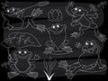 Vector Chalkboard Cute Cartoon Frogs Set