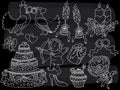 Vector Chalkboard Wedding Doodle Set. Vector Retro Wedding Chalk Sketch Elements