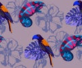 Vector chameleons and exotic birds pattern. Ethnic seamless pattern ornament. Vector pattern.