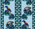 Vector chameleons and exotic birds pattern. Ethnic seamless pattern ornament. Vector pattern.