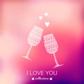 Vector champagne silhouette, Valentine's Day background. Blurred