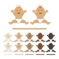 Vector character of a cheerful sitting baby with raised arms