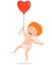 Vector character in flat style angel flies holding on to a balloon. Royalty Free Stock Photo