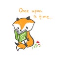 Vector character fox baby read book print