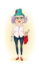 Vector character ,Funny modern grandmother, Royalty Free Stock Photo