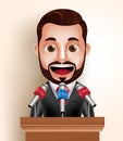 Vector Character Happy Politician Man or Speaker with Media Press Interview