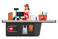 Vector character illustration of cashier at supermarket Royalty Free Stock Photo