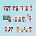 Vector character illustration disabled children scenes set