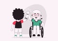 Vector character illustration of disabled kids give five each other