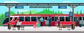 Vector character illustration of train station and passengers