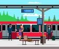 Vector character illustration of train station and passengers Royalty Free Stock Photo