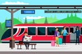 Vector character illustration of train station and passengers Royalty Free Stock Photo