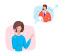 Vector character illustration of woman calls businessman or employee