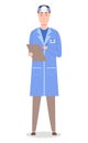 Vector character isolated at white, ent or otolaryngologist with clipboard in hands, anamnesis