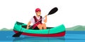 Vector character man canoeing, set kayaking