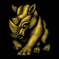 Vector character rhino with gold color