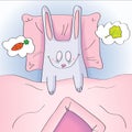 Vector character. Sleeping rabbit under a blanket.