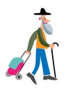 Vector characters elderly man shopping at market