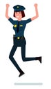 Vector characters: happy woman police officer. Cartoon flat vector character illustration.