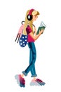 Vector characters teenager girl reading book
