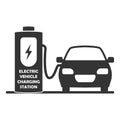 Vector charging station for electric cars icon. Electric vehicle on charge. Isolated on white background.