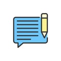 Vector chat with pen, sms, write message, email flat color line icon.