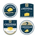 Vector cheddar cheese labels and cheese icons