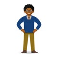 Vector cheeky african man in sweater and shirt posing. Bossy gesture