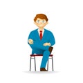 Vector cheeky caucasian man in business suit posing. Sitting on chair on ones foot.