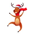 Vector cheerful reindeer character in santa hat