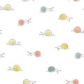 Vector Cheerful Snails Lineart on White seamless pattern background.