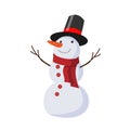 Vector cheerful snowman in hat, scarf smiling