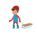 Vector cheerful teen boy on sled having fun