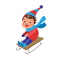 Vector cheerful teen boy on sled having fun