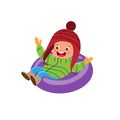 Vector cheerful teen boy on tube sled fun