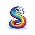 Vector of a cheerful and vibrant snake with a friendly smile in a vector flat icon