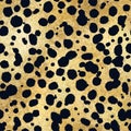 Vector cheetah skin gold seamless pattern. Abstract wild animal hand drawn leopard black spots on golden metallic foil Royalty Free Stock Photo