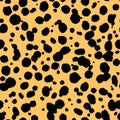 Vector cheetah skin seamless pattern. Trendy wild animal leopard spots, hand drawn yellow texture for fashion print