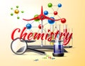 Vector chemistry study at school poster 3d flask