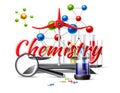 Vector chemistry study at school poster 3d flask