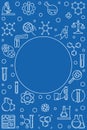 Vector Chemistry vertical blue linear banner with round frame Royalty Free Stock Photo