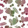 Vector Cherries, Strawberries, Blueberries and Berries Silhouettes in Red Green Ombre on White Background Seamless